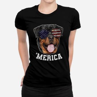 Dog Rottweiler American Flag Sunglasses 4Th Of July 'Merica Women T-shirt | Crazezy