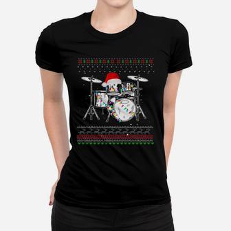Drummer Musical Instrument Ugly Christmas Drums Santa Hat Women T-shirt | Crazezy AU