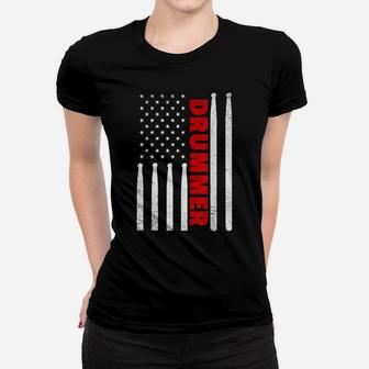 Drummer Vintage American Flag Drumming 4Th Of July T Shirt Women T-shirt | Crazezy UK