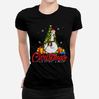 Duck Christmas Pajama Funny Santa Hat Scarf Animal Lover Sweatshirt Women T-shirt | Crazezy