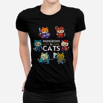 Dungeons And Cats Rpg D20 Dice Nerdy Fantasy Gamer Cat Gift Women T-shirt | Crazezy