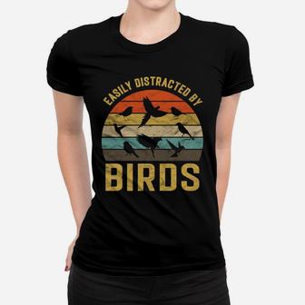 Easily Distracted By Birds Vintage Retro Birds Lover Gift Women T-shirt | Crazezy