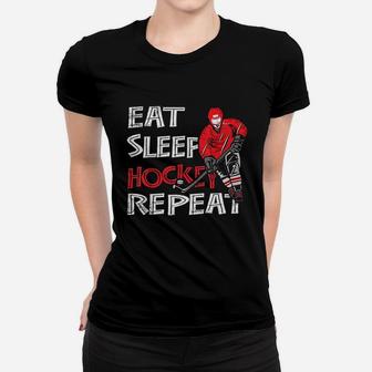 Eat Sleep Hockey Repeat For Boys With Puck And Stick Women T-shirt | Crazezy UK