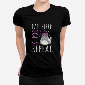 Eat Sleep Kpop Repeat Kawaii Cat Listening Music Kpop Gifts Women T-shirt | Crazezy