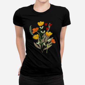 Elegant Antique Botanical Of Watercolor Wildflowers Women T-shirt | Crazezy