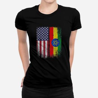 Ethiopian American Flag Ethiopia African Heritage Countries Women T-shirt | Crazezy DE