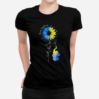 Faith Hope Love Down Syndrome Awareness Ribbon Yellow Blue Women T-shirt | Crazezy DE