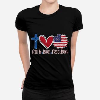 Faith Love Freedom American Flag Flower Christian Women T-shirt | Crazezy