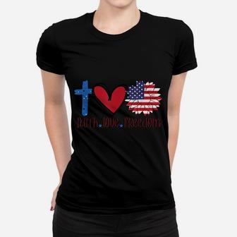 Faith Love Freedom American Flag Flower Christian Women T-shirt | Crazezy