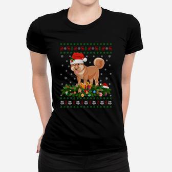 Family Matching Xmas Lighting Ugly Shiba Inu Christmas Sweatshirt Women T-shirt | Crazezy