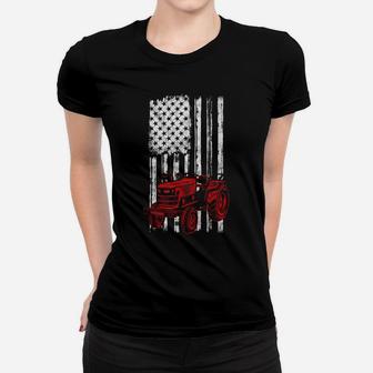 Farmer American Flag Retro Farming Usa Patriotic Tractor Women T-shirt | Crazezy