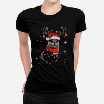 Ferret Reindeer Santa Hat Women T-shirt - Monsterry UK