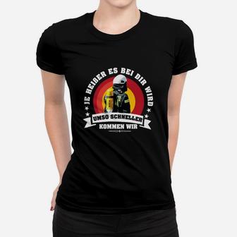 Feuerwehr Frauen Tshirt Schwarz mit Spruch Je feuchter, desto schneller - Seseable