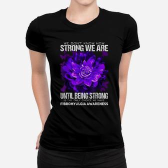 Fibromyalgia Awareness Strong Warrior Flower Purple Ribbon Women T-shirt | Crazezy