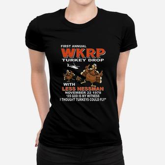 First Annual Wkrp Turkey Drop Funny Thanksgiving Day Women T-shirt | Crazezy