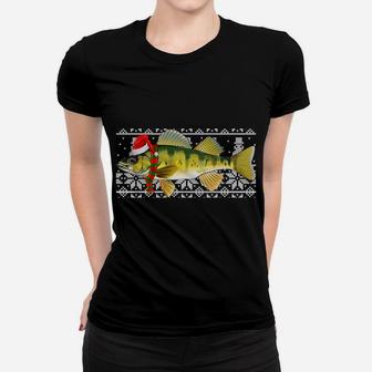 Fish Xmas Santa Hat Yellow Perch Ugly Christmas Women T-shirt | Crazezy
