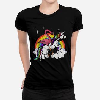 Flamingo Bird Riding Unicorn Magical Rainbow Women T-shirt - Thegiftio UK