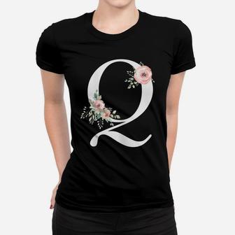 Floral Alphabet Letter Gift - First Name With Q Flower Women T-shirt | Crazezy
