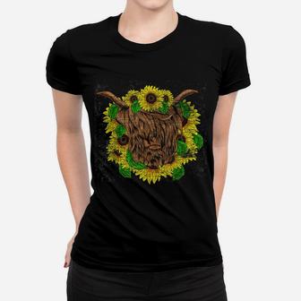 Flower Farmer Cattle Animal Sunflower Scottish Highland Cow Women T-shirt | Crazezy