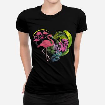 Flower Nature Hibiscus Monstera Leaves Heart Floral Flamingo Women T-shirt | Crazezy