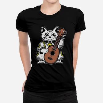 Fortune Cat Guitar Uke Musician Hawaii Hawaiian Acoustic Women T-shirt | Crazezy