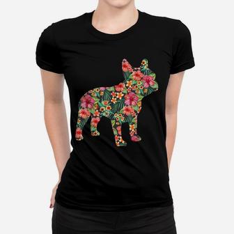 French Bulldog Flower T Shirt Floral Frenchie Dog Silhouette Women T-shirt | Crazezy CA