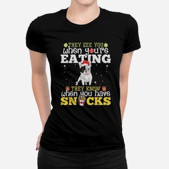 French Bulldog Xmas They See Youre Eating Women T-shirt - Monsterry