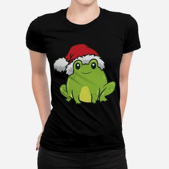 Frog With Santa Hat Funny Frogs Lover Christmas Frog Women T-shirt | Crazezy