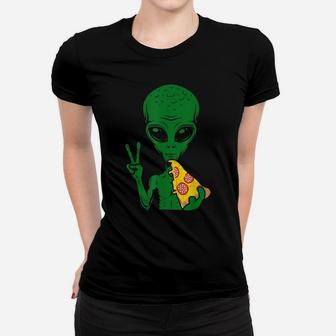 Funny Alien Head Eating Pizza Ufo Extraterrestrial Women T-shirt | Crazezy
