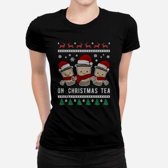 Funny Boba Christmas Tea Bubble Milk Ugly Xmas Sweatshirt Women T-shirt | Crazezy