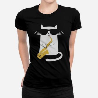 Funny Cat Wearing Sunglasses Playing Saxophone Gift Women T-shirt | Crazezy UK