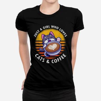 Funny Cats Coffee Caffeine Drink Humor Lovers Cat Lady Women T-shirt | Crazezy CA