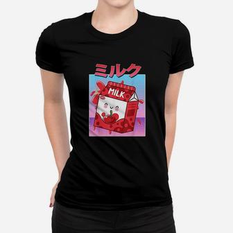 Funny Cherry Milk Shake Retro 90S Japanese Kawaii Cartoon Women T-shirt | Crazezy UK