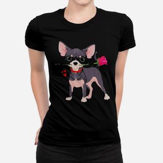 Funny Chihuahua Rose Valentines Day Couple Women T-shirt - Monsterry UK