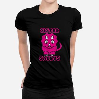 Funny Cute Kids Sister Saurus Triceratops Pink Dino Gift Women T-shirt | Crazezy