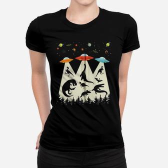 Funny Dinosaur Ufo Lover Gift Retro Vintage Alien Abduction Zip Hoodie Women T-shirt | Crazezy