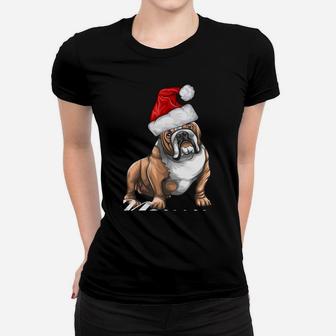 Funny English Bulldog Mommy Christmas Hat Gift Men Women T-shirt | Crazezy