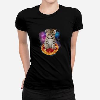 Funny Galaxy Cat Space Cat Eat Pizza And Taco Women T-shirt | Crazezy