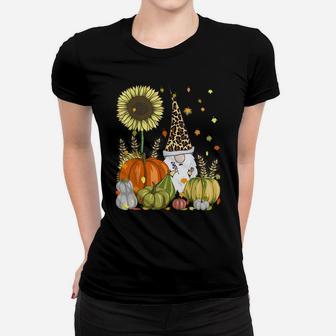 Funny Gnome Leopard & Pumpkin Sunflower Autumn Thanksgiving Women T-shirt | Crazezy DE