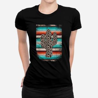 Funny Leopard Cactus Serape Cactus Print Turquoise Women T-shirt | Crazezy