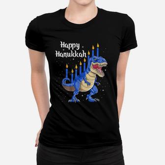 Funny Menorasaurus Rex Dinosaur Chanukkah Happy Hanukkah Women T-shirt | Crazezy