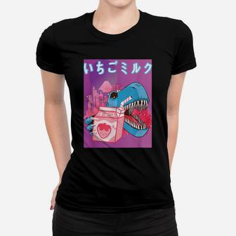 Funny Retro 90S Kawaii Strawberry Milk Shake T-Rex Carton Women T-shirt | Crazezy CA