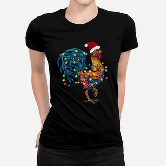 Funny Rooster Chicken Christmas Lights Pajama Farmer Gifts Women T-shirt | Crazezy DE