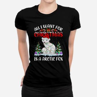 Funny Santa Hat All I Want For Christmas Is A Arctic Fox Women T-shirt | Crazezy