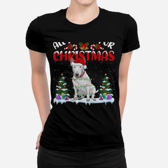 Funny Santa Hat All I Want For Christmas Is A Bull Terrier Women T-shirt | Crazezy