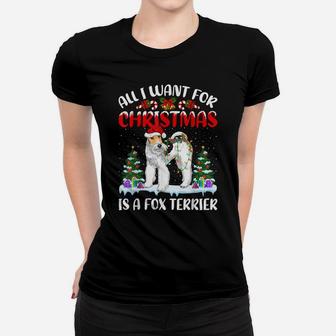 Funny Santa Hat All I Want For Christmas Is A Fox Terrier Women T-shirt | Crazezy