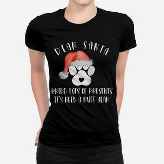 Funny Santa Hat Dog Cat Paw Print Tshirt Christmas Clothes Raglan Baseball Tee Women T-shirt | Crazezy