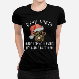 Funny Santa Hat Dog Cat Paw Print Tshirt Christmas Clothes Raglan Baseball Tee Women T-shirt | Crazezy
