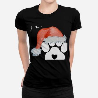 Funny Santa Hat Dog Cat Paw Print Tshirt Christmas Clothes Sweatshirt Women T-shirt | Crazezy