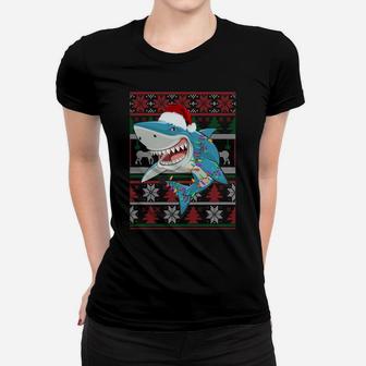 Funny Shark Lover Ugly Christmas Sweater Gift Sweatshirt Women T-shirt | Crazezy